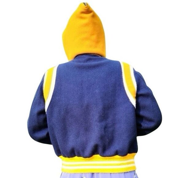 Vintage 80s Royal Yellow Varsity Jacket Women’s Size Medium Zip Up Hoodie Snaps - Picture 5 of 9